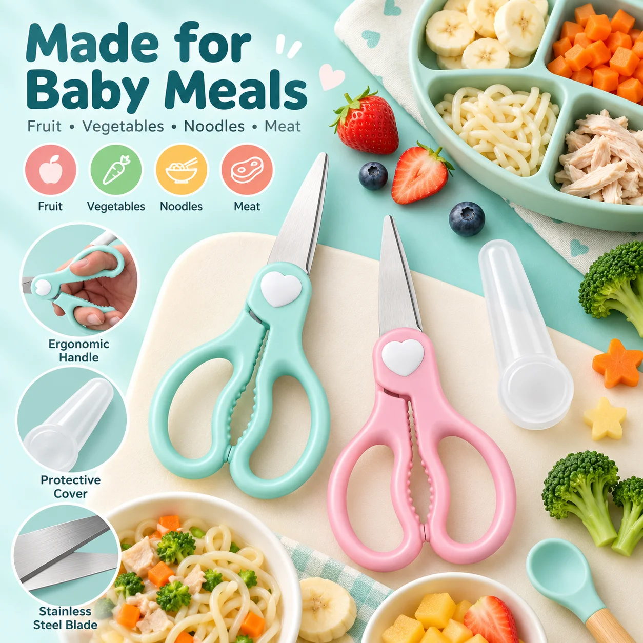 Baby Food Scissors - Przenośne nożyczki do przygotowywania pokarmu dla