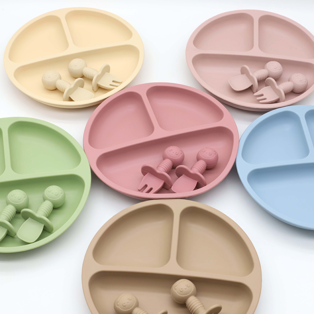 Baby Food Menu - 3-częściowy zestaw silikonowego naczyń dla niemowląt,